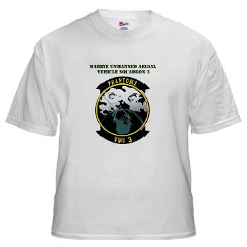 MUAVS3 - A01 - 04 - Marine Unmanned Aerial Vehicle Sqdrn 3 with Text - White t-Shirt